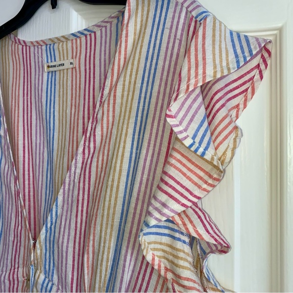Marine Layer Camila Stripe XL Summer Dress Flutter Sleeve V-Neck Hemp Midi - Picture 5 of 6